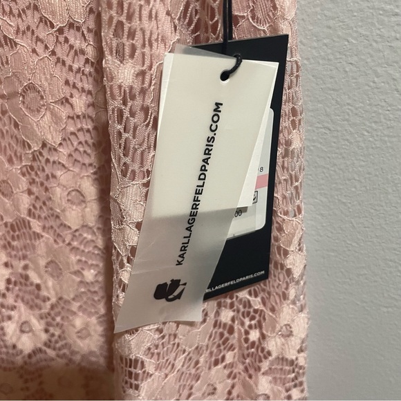 Karl Lagerfeld Paris Blush Pink sleeveless lace dress 10 pearl collar DEFECT - Picture 5 of 12